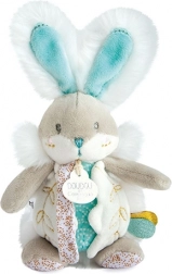 Doudou nyuszi csörgővel és cumitartóval, 21 cm – Türkiz