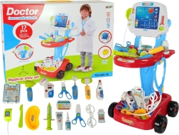 Orvosi kocsi asztalkával és EKG-val, 17 darabos gyerek szett