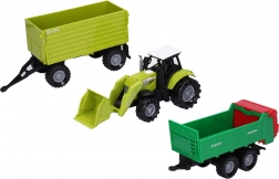 Lendkerekes traktor fény- és hangeffektekkel, pótkocsikkal, 15 cm