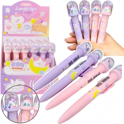 Golyóstoll csillogó kupolával és egyszarvú figurával, kék tintával