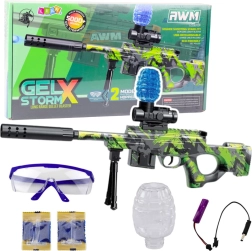 Zöld AWM karabiner vízi golyókkal és szemüveggel 61 cm