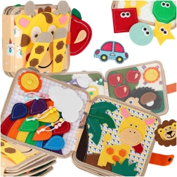 Filc érzékelő-manipulációs könyv zsiráf 3D