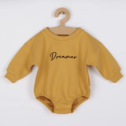Bébi melegítő anyagú baggy body Koala Dreamer mustárszínű
