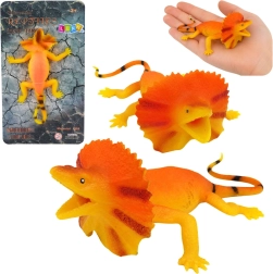 Realistán kidolgozott, nyújtható gumiból készült fodrosnyakú gyíkfigura 19 cm