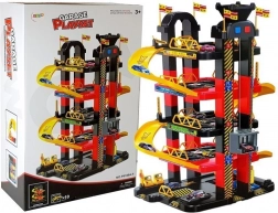 Ötszintes parkológarázs elemes lifttel és 10 kisautóval, fényekkel