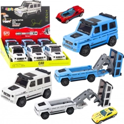 terepjáró rejtett kisautóval és kilövő rámpával, fény és hang – fehér/kék
