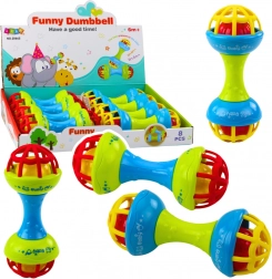 Csörgő és rágóka babáknak súlyzó formában, színes