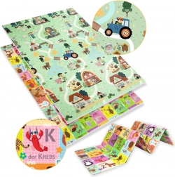 Kétrétegű, összehajtható XPE hab oktató játszószőnyeg 120 × 180 német ábécével és farm motívummal – Humbi