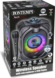 Vezeték nélküli karaoke hangszóró mikrofonnal, fényhatásokkal és kijelzővel