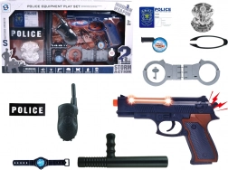 Nagy rendőrségi készlet pisztollyal, hanggal és jelvénnyel