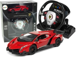 Távirányítós Lamborghini Veneno Red 2.4G kormányos pilótával hang- és fényhatásokkal 1:24