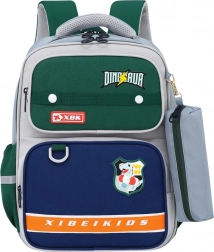 Iskolai hátizsák dinoszaurusz mintával és tolltartóval szürke 16L