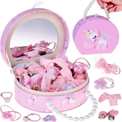 Aranyos ékszerdoboz ökobőrből tükörrel és hajdísz készlettel