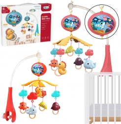 Babaágy fölé szerelhető körhinta projektorral és távirányítóval – piros