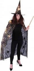 Boszorkányköpeny és kalap pókháló mintával felnőtteknek