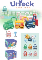 Oktató vonat kocsikkal és zárakkal