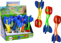 Színes habból készült dobórakéta 25 méteres hatótávval