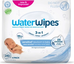 WaterWipes nedves törlőkendő újszülötteknek és babáknak 3 az 1-ben, 4×60 db (240 db)