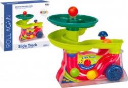 Színes szökőkút golyópályával és hangokkal