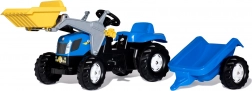 ROLLY TOYS NEW HOLLAND pedálos traktor első rakodókanállal és pótkocsival, kék