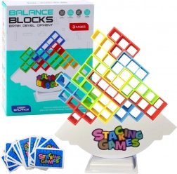 Egyensúlyozó Tetris torony - ügyességi játék 48 kockával és 22 kártyával