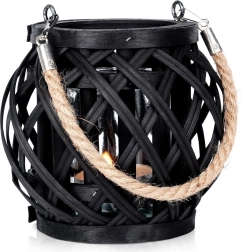 Bambusz fekete lámpás gyertyához 14,5 × 14 cm