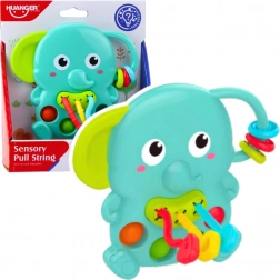 Szenzoros csörgő zöld elefánt mozgó elemekkel