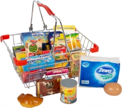 Fém bevásárlókosár élelmiszer-makettekkel small foot