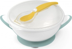 Baby Ono tapadókorongos gyerek tál kanállal, fehér–menta