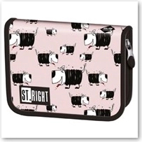 Rózsaszín, kétfedelű iskolai tolltartó BAMBINO kutyás mintával