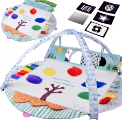 Nagy interaktív, kör alakú 2 az 1-ben bébi játszószőnyeg ívekkel és kontrasztkártyákkal