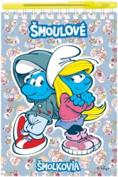 Hupikék törpikék jegyzettömb tollal, spirálos, vonalas és üres, 15 × 22 cm