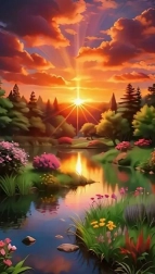 Gyémántfestés naplemente az erdő felett 30 × 40 cm