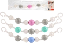 Függő játék babakocsira virágokkal és golyócskákkal