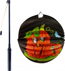 Halloweeni papírlámpás tökkel 25 cm, világító pálcával 50 cm