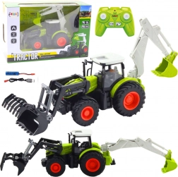 RC traktor 2 az 1-ben forgó kanállal és markolóval, 2,4 GHz, 1:24 méretarány