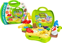 gyurmakészlet dinoszauruszvilág bőröndben – formák és eszközök, zöld