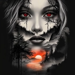 Gyémántfestés hegyi tájképben lévő arc 30 × 40 cm