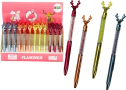 Golyóstoll szarvassal, csillogó kövecskékkel, kék vagy fekete tinta, 0,7 mm hegy