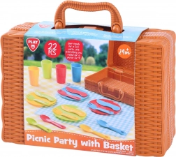 Piknikkosár edénykészlettel gyerekeknek, 22 darab