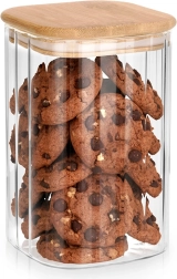 Üveg tárolóedény szóródó élelmiszerekhez bambusz fedéllel és tömítéssel 1,1 l