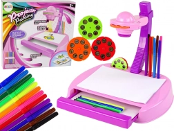 Gyerek asztali projektor rózsaszín rajzoláshoz filctollakkal és tárolóhellyel