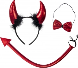 Gyerek ördög szett szarvakkal, farokkal és villával