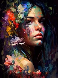 Gyémántszemes festés színes női portré 30 × 40 cm