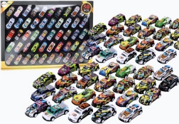 50 darabos színes, fémből készült felhúzós játékautó készlet