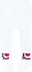 Pamut gyerek harisnyanadrág New Baby, fehér, I Love Mum & Dad mintával