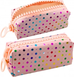 Iskolai tolltartó Nagy rózsaszín pöttyökkel, nagy cipzárral