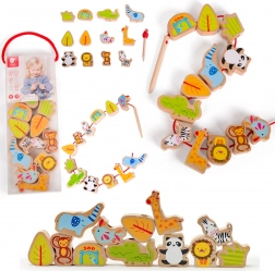 Fűzhető fa gyöngyök, zoo – Classic World, 13 db