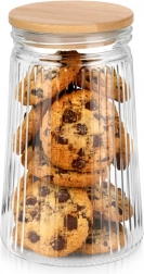 Bordázott üveg tároló bambusz fedéllel és szilikon tömítéssel, 1 l