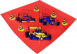 Színes repülő sárkány versenyautó motívummal